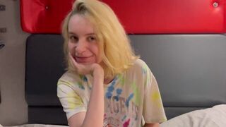 A beauty gets wet between her legs, thinking about sex