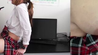Schoolgirl caught masturbating gets creampied by teacher