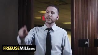 Submissive huge-breasted MILFs get fucked on their desk by the boss in a freeuse scene