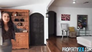 The hot brunette real estate agent convinces the picky client to buy